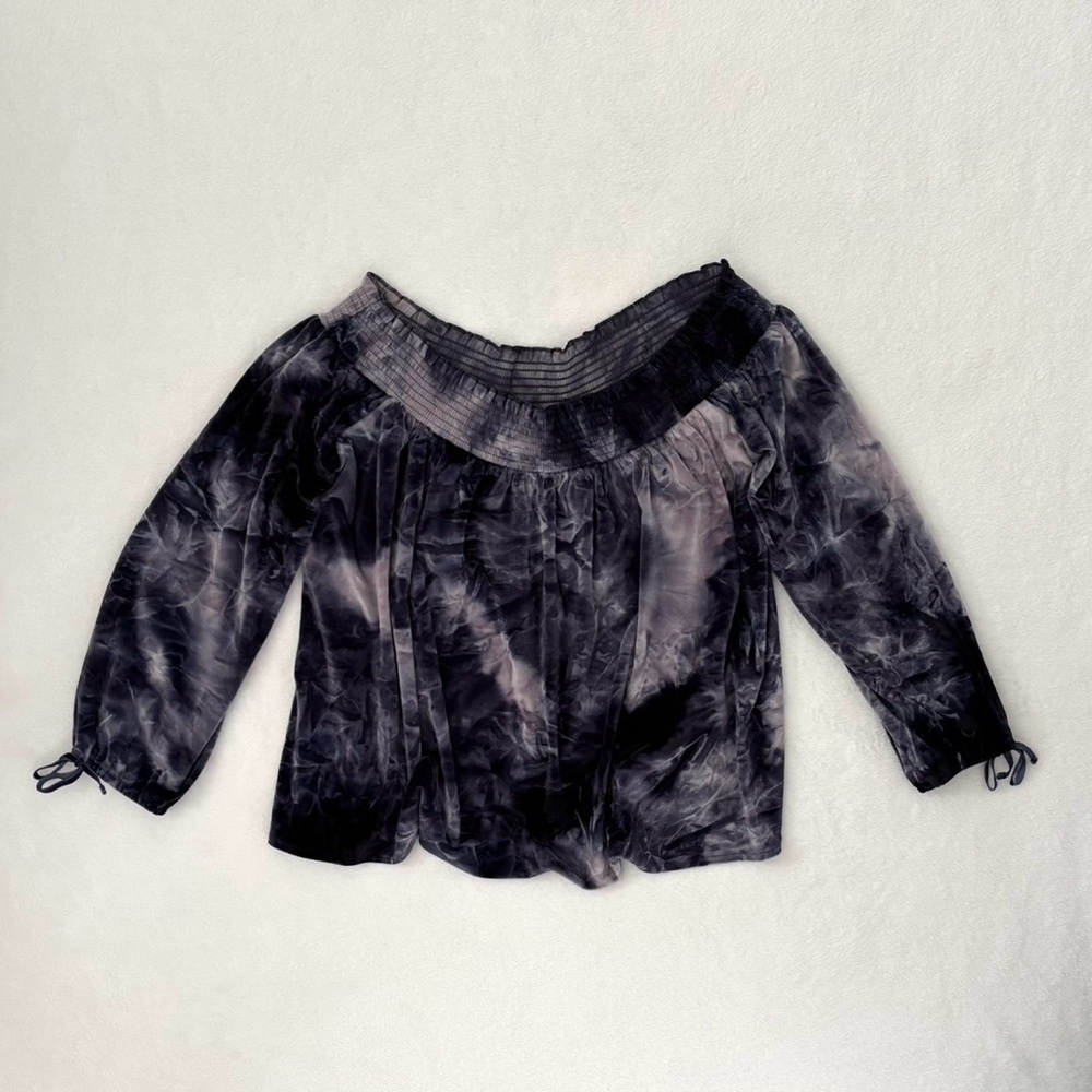American Eagle Outfitters Navy Elastic Off The Shoulder Tie Dyed Top